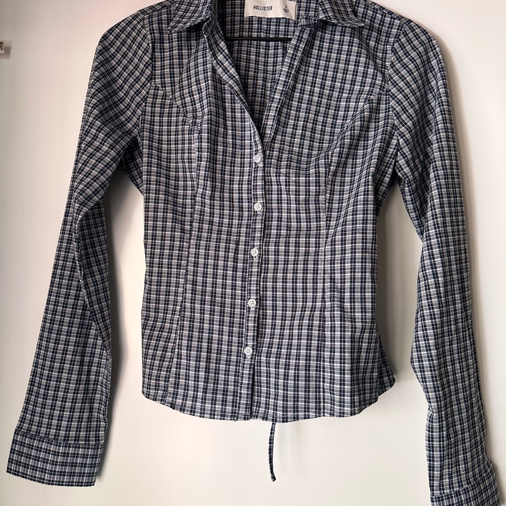 Hollister Navy and White Plaid Button-Down Shirt
